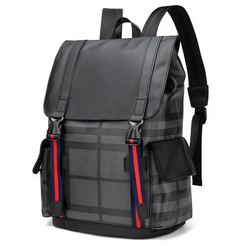 Black school backpack with a flap closure and front pockets